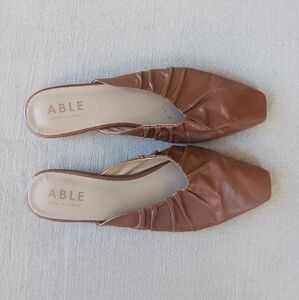 Able Local + Global Brown Leather Mules / Flats